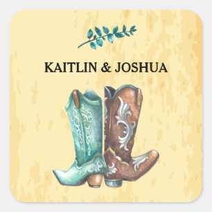 Cowboy Boots Wedding 🤠 Rustic Western Monogram Square Sticker
