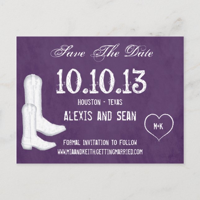 Cowboy Boots Wedding Save The Date Postcard (Front)
