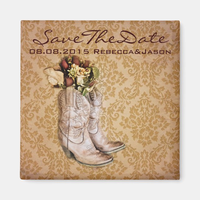 cowboy boots western country wedding save the date magnet (Front)