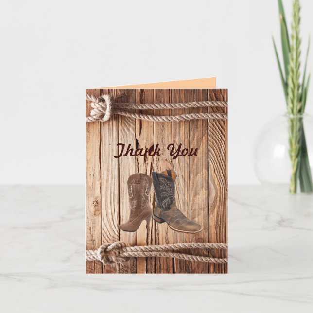 Cowboy Boots Western country Wedding thank you (Front)