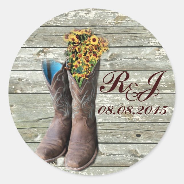 cowboy boots western country wedding thank you classic round sticker (Front)