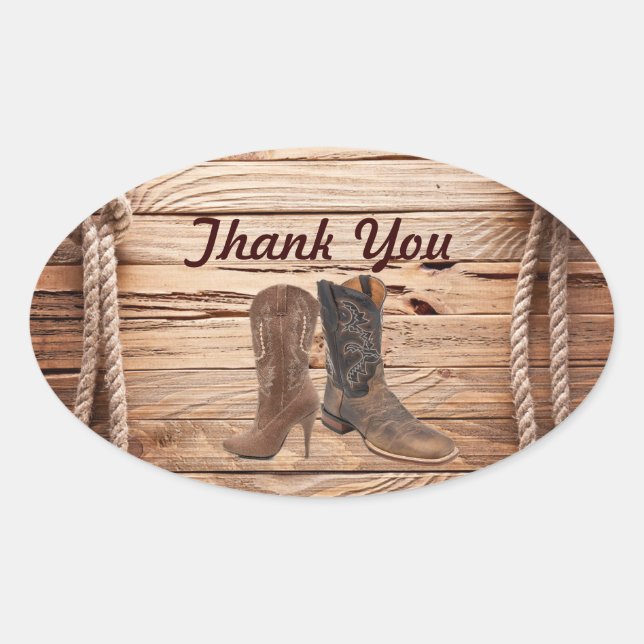Cowboy Boots Western country Wedding thank you Oval Sticker (Front)