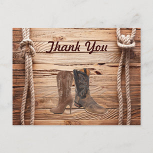 Cowboy Boots Western country Wedding thank you Postcard