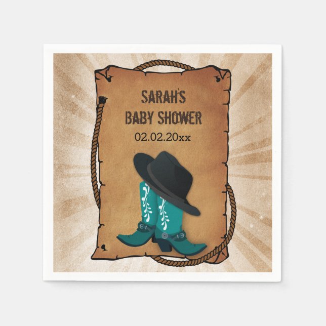 cowboy boots western personalised party napkins (Front)