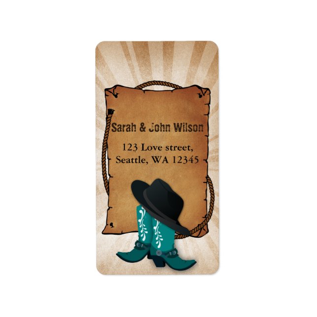 cowboy boots western theme address label (Front)