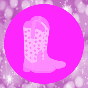 Cowboy Boots with Stars Pink Classic Round Sticker