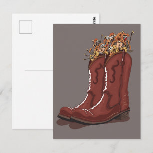 Cowboy Boots With Wildflowers Postcard