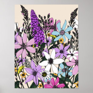 Cowboy Boots With Wildflowers Poster