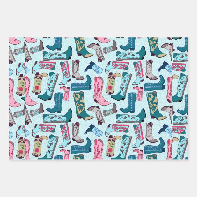 Cowboy boots wrapping paper sheet (Front)