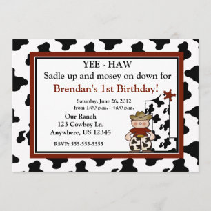 Cowboy boys first birthday invitation