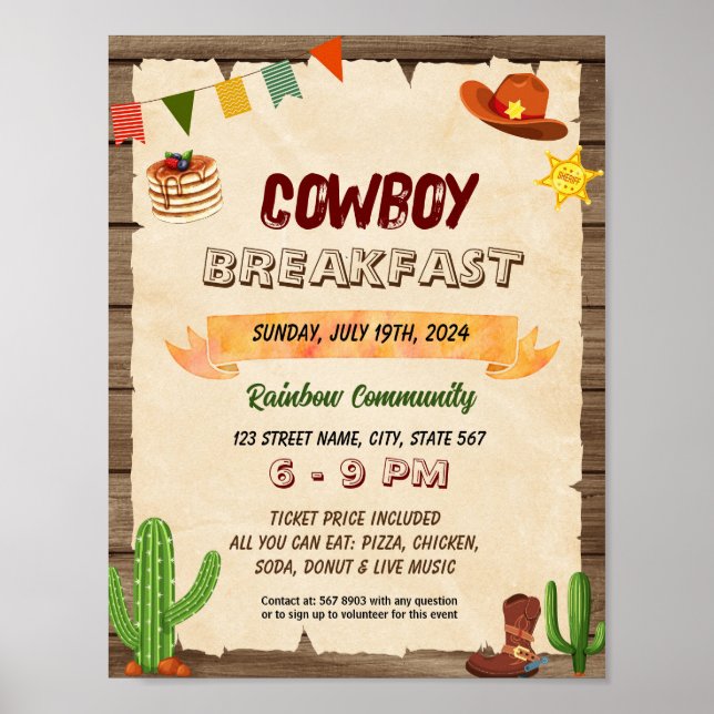 Cowboy breakfast event flyer poster (Front)