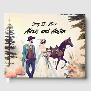 Cowboy, Bride and Horse Western Style Wedding  Guest Book