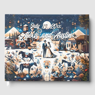 Cowboy & Bride Blue Western Style Wedding  Guest Book