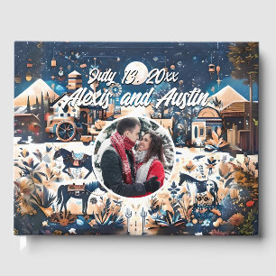 Cowboy & Bride Blue Western Style Wedding  Guest Book