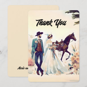 Cowboy, Bride & Horse Thank You Wedding