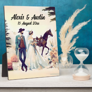 Cowboy, Bride & Horse Wedding Plaque