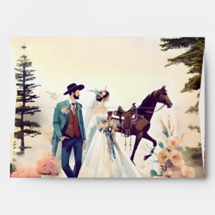 Cowboy, Bride & Horse Western Style Wedding Envelope