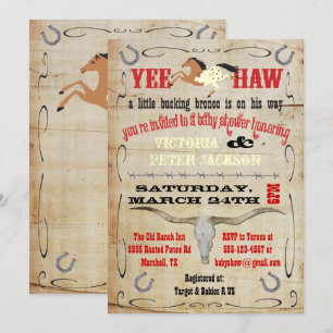 Cowboy Bucking Bronco Couples Baby Shower Invitation