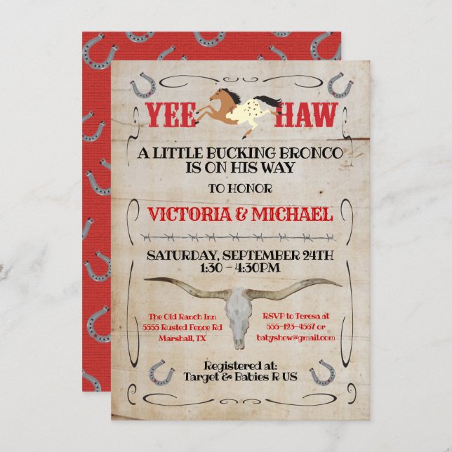 Cowboy Bucking Bronco Couples Baby Shower Invitation (Front/Back)