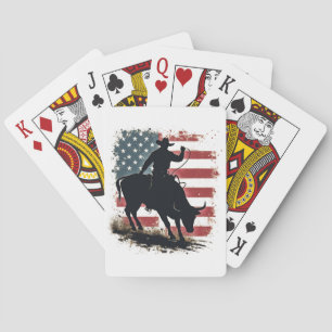 Cowboy Bull Rider Patriotic American Flag Cowboys Playing Cards