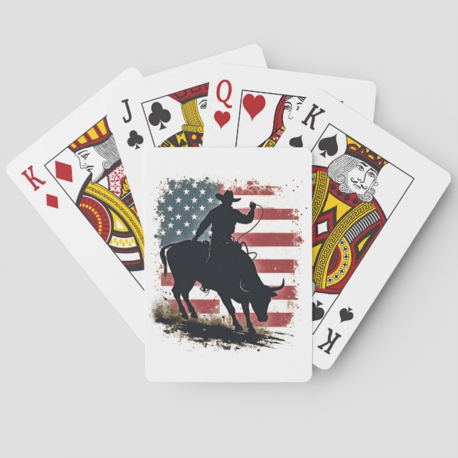 Cowboy Bull Rider Patriotic American Flag Cowboys Playing Cards (Back)
