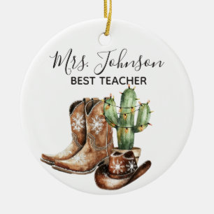 Cowboy Cactus Best Teacher Gift Ceramic Tree Decoration