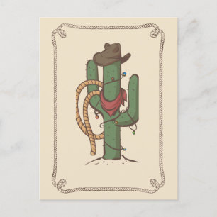 Cowboy Cactus Illustration Postcard