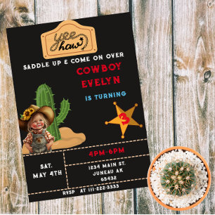Cowboy Cactus Party Birthday Girl Magnetic Invitation