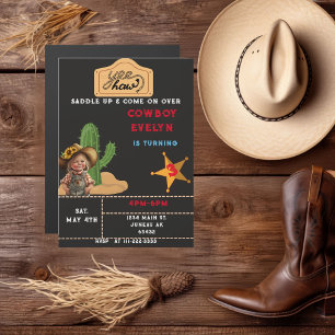 Cowboy Cactus Party Birthday Girl Magnetic Invitation