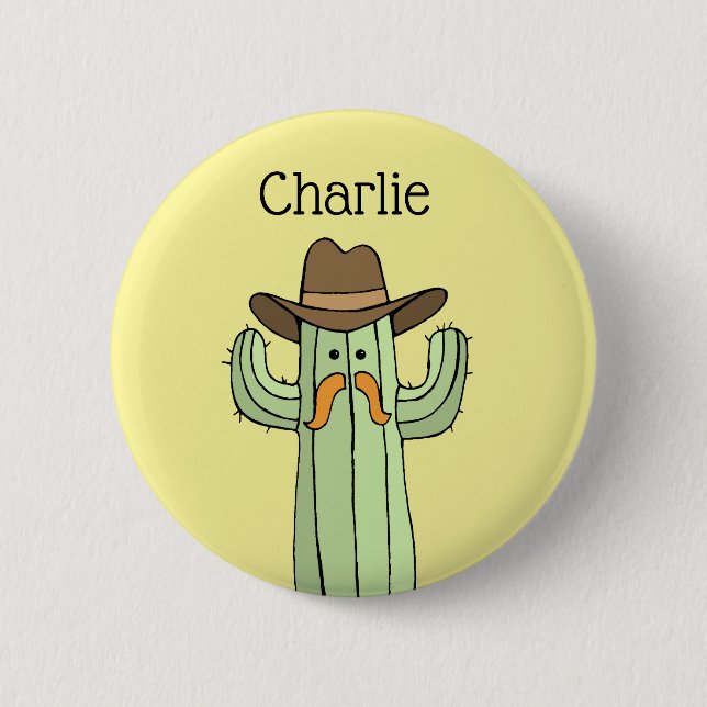 Cowboy Cactus Personalised 6 Cm Round Badge (Front)