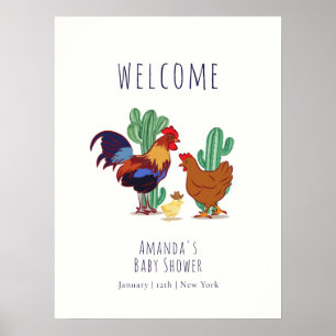 Cowboy Cactus Rooster Chicken Baby Shower Welcome Poster