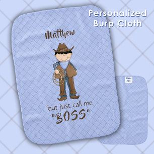Cowboy Call Me BOSS Brown Blue Background Burp Cloth