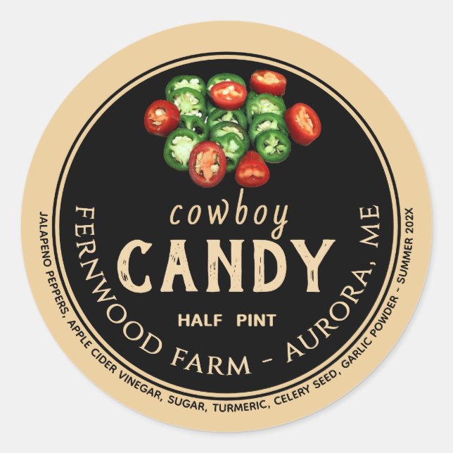 Cowboy Candy Candied Jalapeno Pepper Spicy Jelly  Classic Round Sticker (Front)