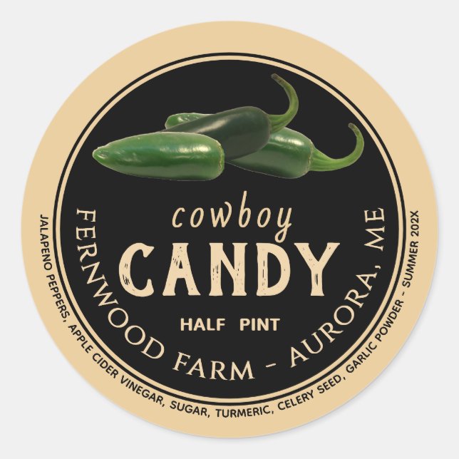 Cowboy Candy Candied Jalapeno Pepper Spicy Jelly  Classic Round Sticker (Front)