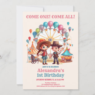 Cowboy Carnival Circus Show Birthday  Invitation