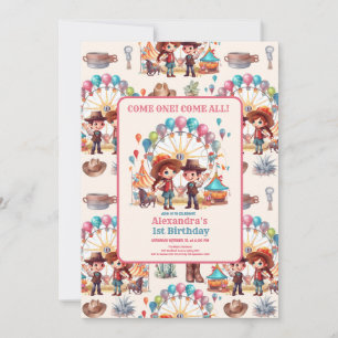 Cowboy Carnival Circus Show Birthday  Invitation