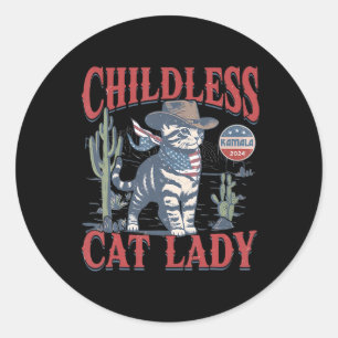 Cowboy Cat Childless Cat Lady For Kamala Election Classic Round Sticker