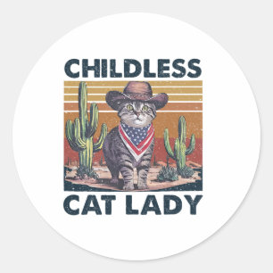 Cowboy Cat Childless Cat Lady For Kamala Election Classic Round Sticker