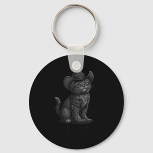 Cowboy Cat Kitty Up Vintage Western Cat  Key Ring