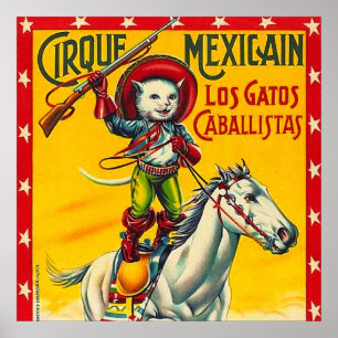 Cowboy Cat Mexican Circus Vintage Poster Art