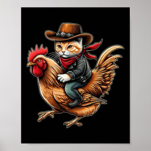 Cowboy Cat Riding Chicken Funny Western Vintage De Poster