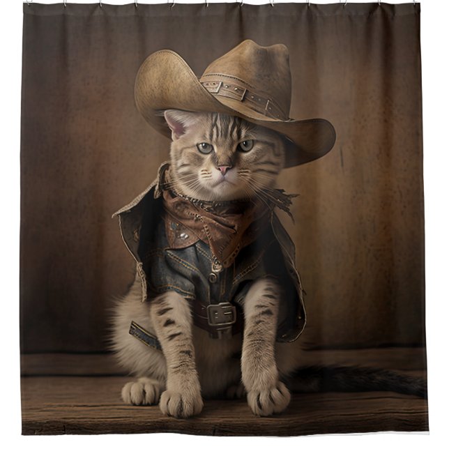 Cowboy Cat Shower Curtain (Front)