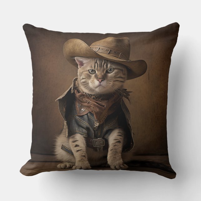 Cowboy Cat Throw Pillow (Front)