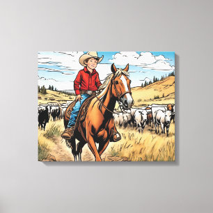 Cowboy Cattle Rancher Boy's Bedroom Graphic Art Canvas Print