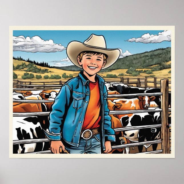 Cowboy Cattle Rancher Boy's Bedroom Graphic Art Poster (Front)