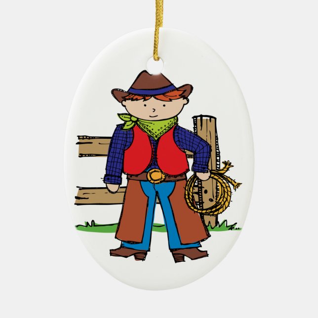Cowboy Ceramic Tree Decoration (Front)