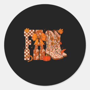 Cowboy Checkered Fall,fall Pumpkin,boots Cow Funny Classic Round Sticker