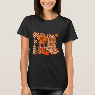 Cowboy Checkered Fall,fall Pumpkin,boots Cow Funny T-Shirt