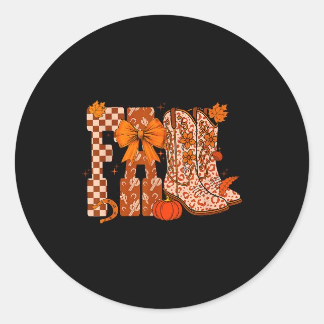 Cowboy Chequered Fall,fall Pumpkin,boots Cow Funny Classic Round Sticker (Front)