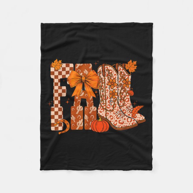 Cowboy Chequered Fall,fall Pumpkin,boots Cow Funny Fleece Blanket (Front)